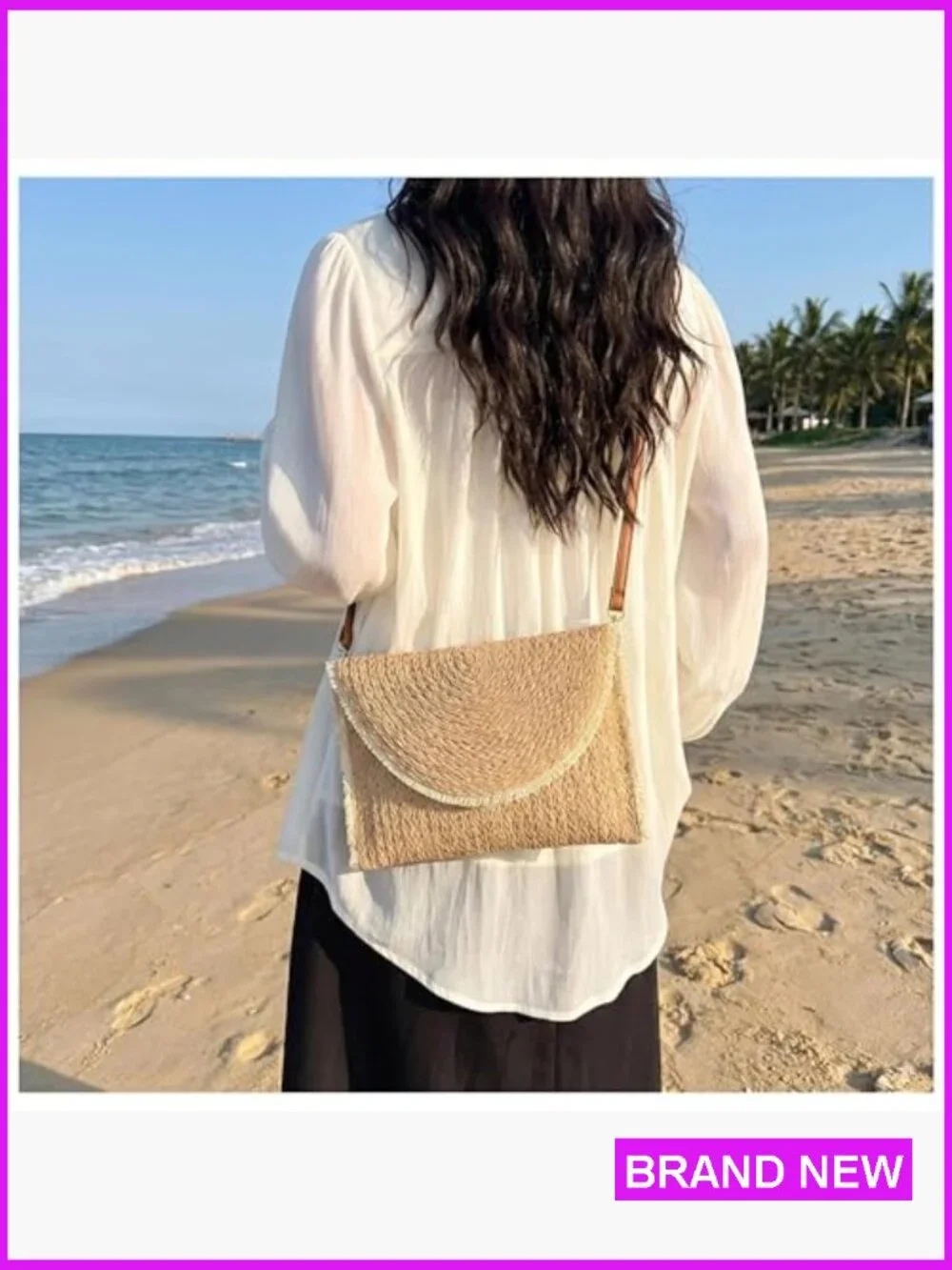 Straw Clutch Purse Summer Woven Handbag Crossbody Shoulder Bag Envelope